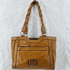 Rosetti Ostrich Embossed Carmel Brown Faux Leather Shoulder Bag with Umbrella